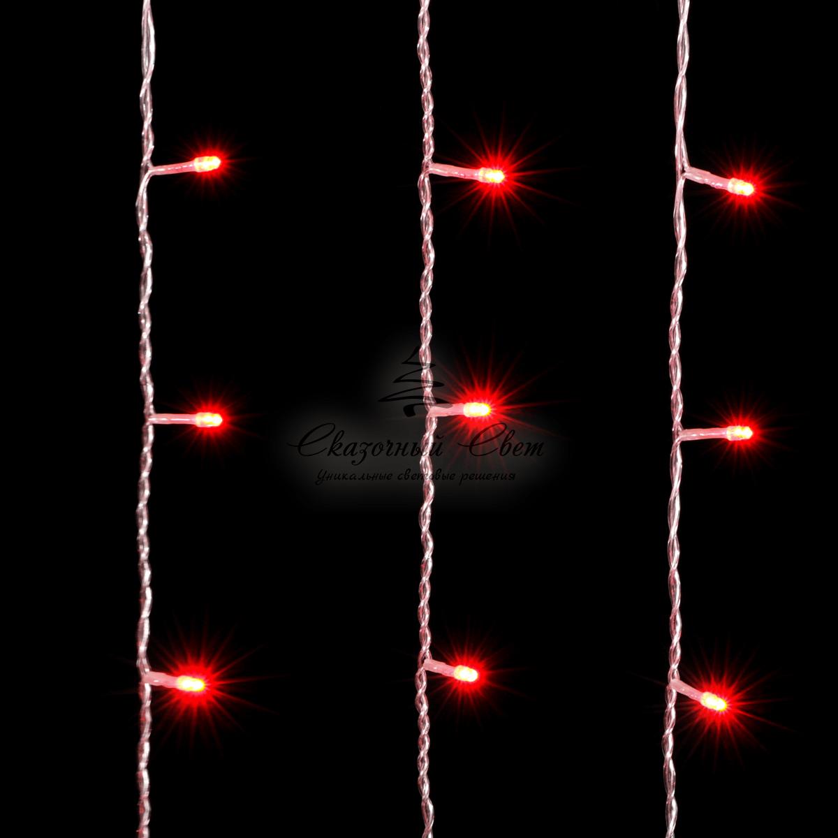 Гирлянда Занавес 2 x 3 м Красный с Мерцанием, 600 LED, Провод Прозрачный ПВХ, IP54 - Image 3