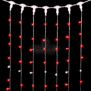 Гирлянда Занавес 2 x 3 м Красный с Мерцанием Белого Диода, 600 LED, Провод Прозрачный ПВХ, IP54
