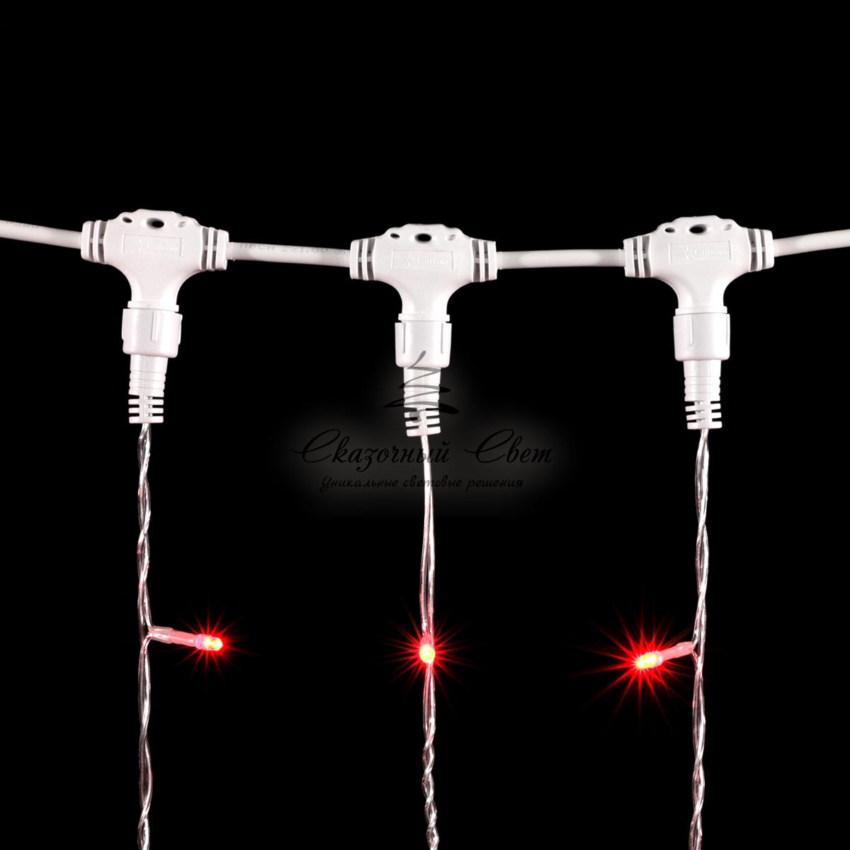 Гирлянда Занавес 2 x 3 м Красный с Мерцанием Белого Диода, 600 LED, Провод Прозрачный ПВХ, IP54 - Image 4