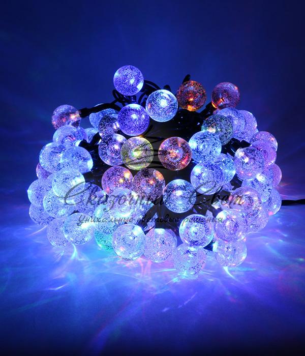 Гирлянда «Шарики» 10м Разноцветная 9В, Диаметр Шарика 23мм, 100 LED, Провод Черный ПВХ, IP54
