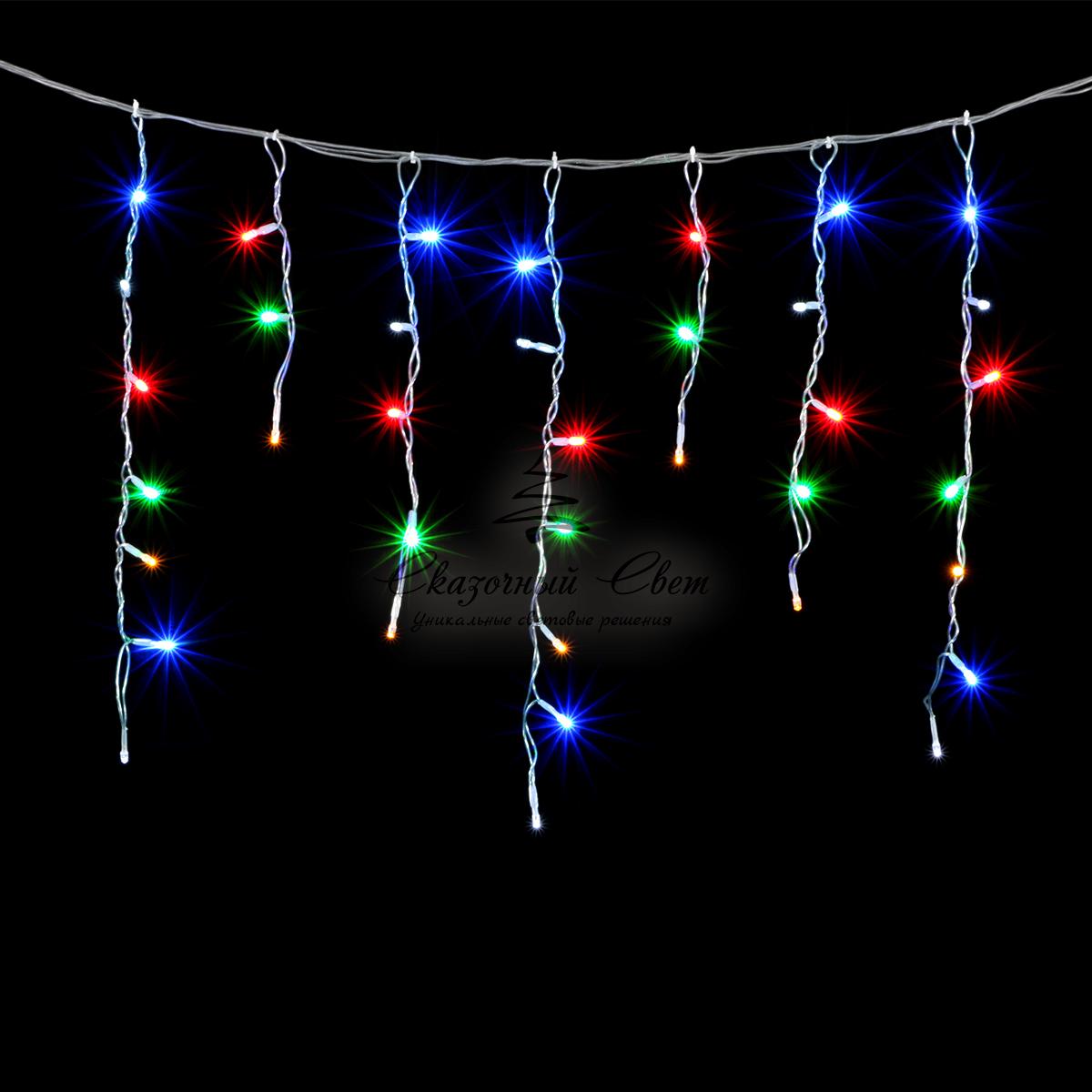 Гирлянда Бахрома 3,1 x 0,5 м Разноцветная с Мерцанием Белого Диода, 150 LED, Провод Прозрачный ПВХ, IP54