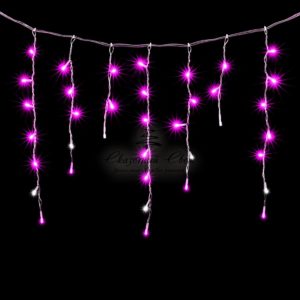 Гирлянда Бахрома 3,1 x 0,5 м Розовая с Мерцанием Белого Диода, 150 LED, Провод Прозрачный ПВХ, IP54