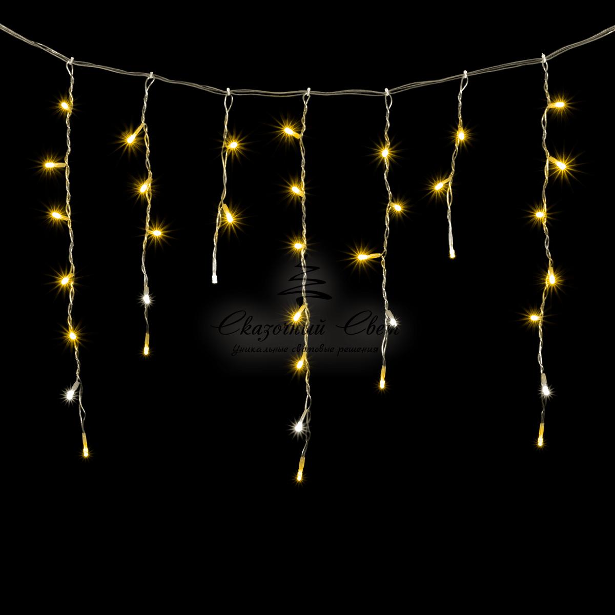 Гирлянда Бахрома 3,1 x 0,5 м Тепло-Белая с Мерцанием Белого Диода, 150 LED, Провод Прозрачный ПВХ, IP54