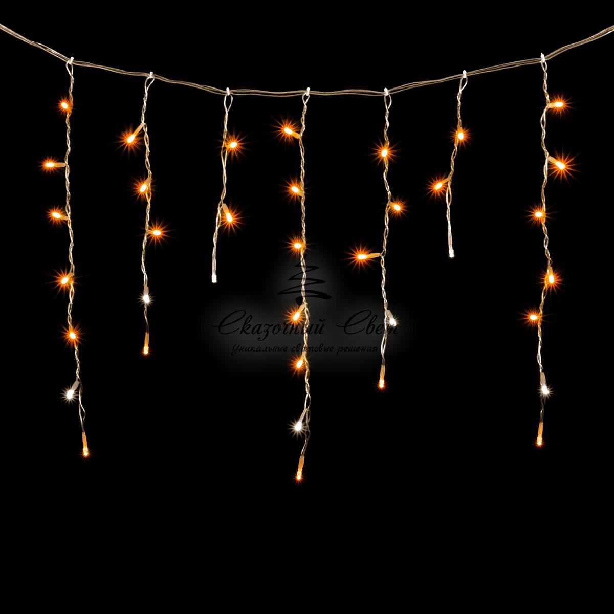 Гирлянда Бахрома 3,1 x 0,5 м Желтая с Мерцанием Белого Диода, 150 LED, Провод Прозрачный ПВХ, IP54