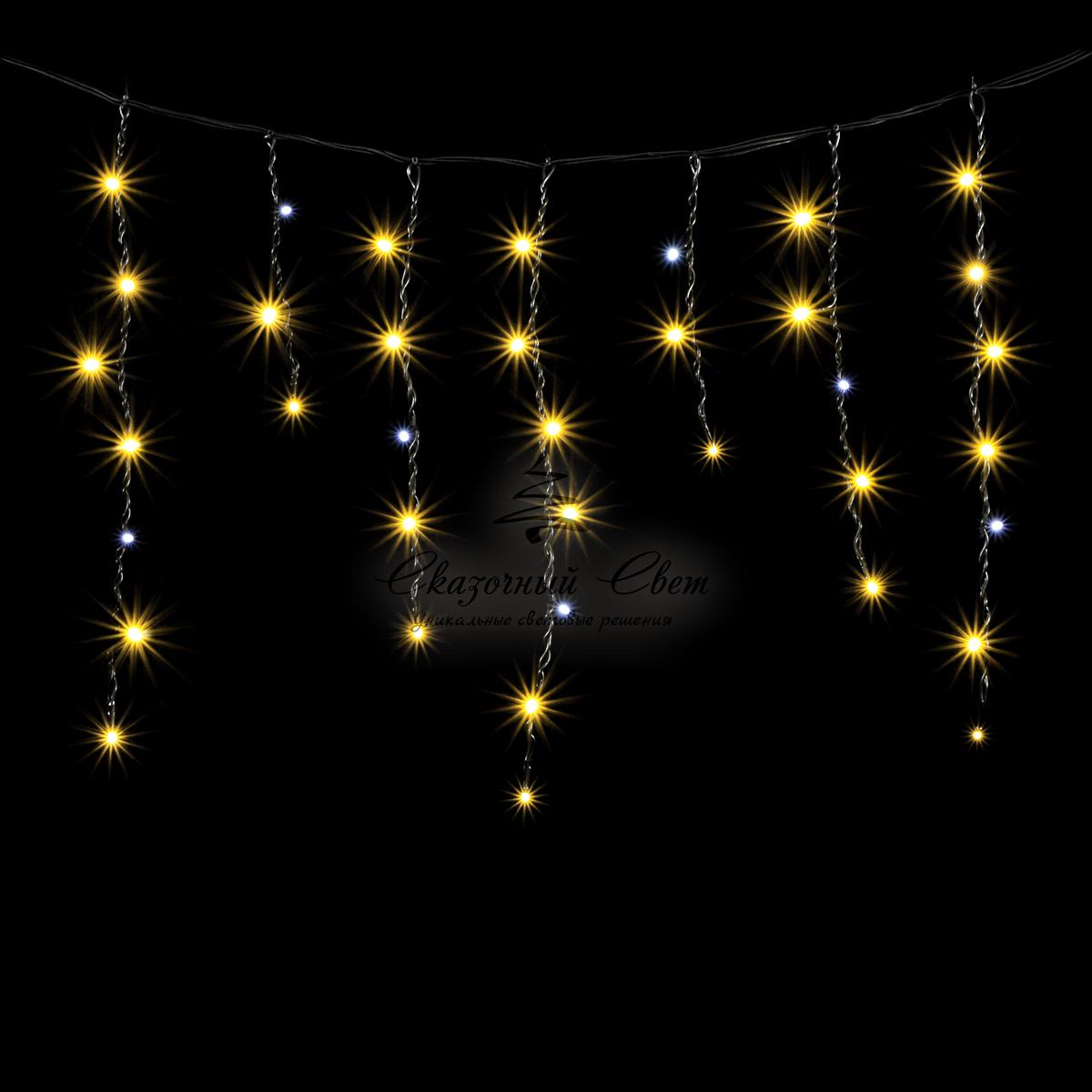 Гирлянда Бахрома 3,1 x 0,5 м Тепло-Белая с Мерцанием Белого Диода, 150 LED, Провод Черный ПВХ, IP54