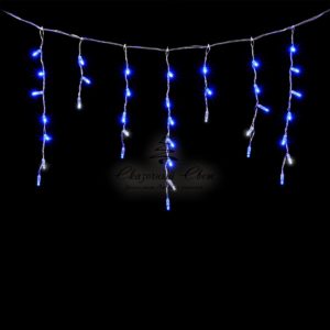Гирлянда Бахрома с Колпачком 4,9 x 0,5 м Синяя с Мерцанием Белого Диода, 200 LED, Провод Прозрачный ПВХ, IP65