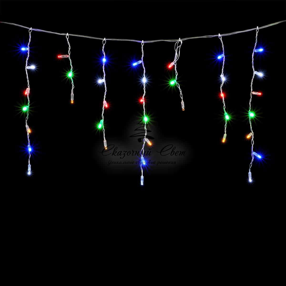 Гирлянда Бахрома с Колпачком 4,9 x 0,5 м Разноцветная с Мерцанием Белого Диода, 200 LED, Провод Прозрачный ПВХ, IP65