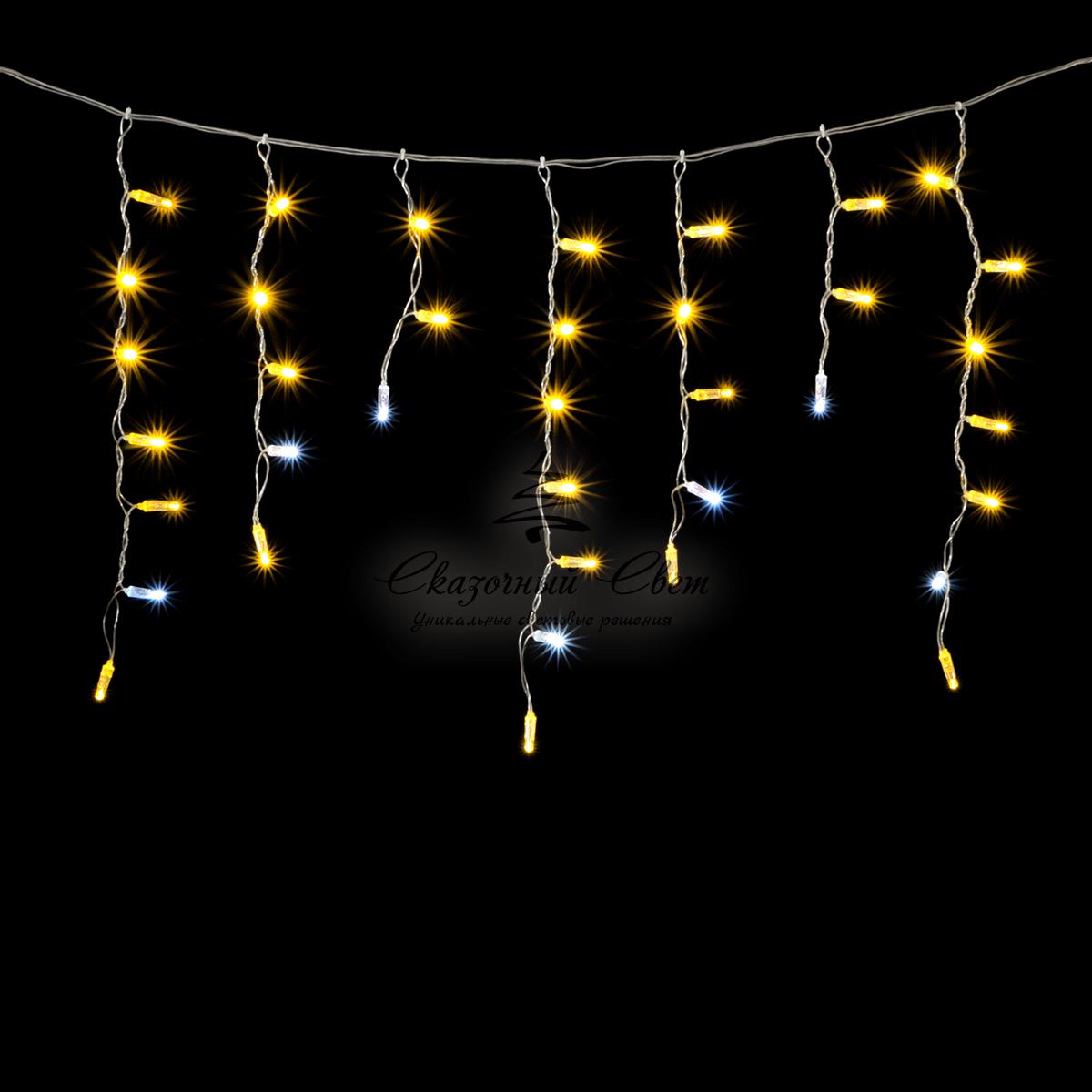 Гирлянда Бахрома с Колпачком 4,9 x 0,5 м Тепло-Белая с Мерцанием Белого Диода, 200 LED, Провод Прозрачный ПВХ, IP65