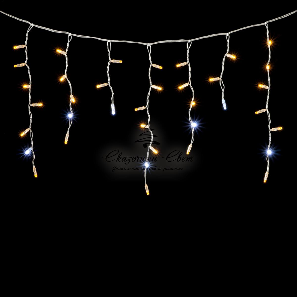 Гирлянда Бахрома с Колпачком 4,9 x 0,5 м Желтая с Мерцанием Белого Диода, 200 LED, Провод Прозрачный ПВХ, IP65