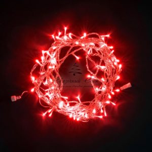 Гирлянда Нить 10м Красная, 100 LED, Провод Прозрачный ПВХ, IP54