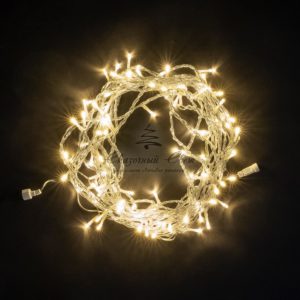 Гирлянда Нить 10м Тепло-Белая, 100 LED, Провод Прозрачный ПВХ, IP54