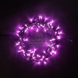 Гирлянда Нить 10м Розовая 24В, 100 LED, Провод Черный ПВХ, IP54