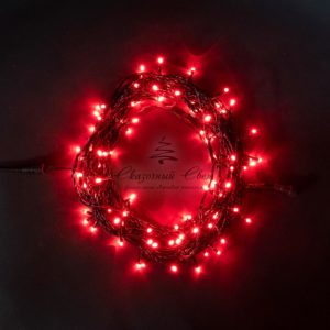 Гирлянда Нить 10м Красная 24В, 100 LED, Провод Черный ПВХ, IP54