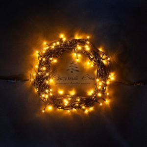 Гирлянда Нить 10м Желтая 24В, 100 LED, Провод Черный ПВХ, IP54