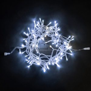 Гирлянда Нить 10м Белая с Мерцанием Белого Диода 24В, 100 LED, Провод Прозрачный ПВХ, IP54