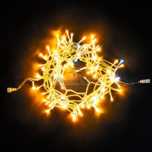 Гирлянда Нить 10м Желтая с Мерцанием Белого Диода 24В, 100 LED, Провод Прозрачный ПВХ, IP54