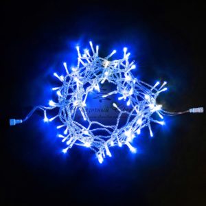 Гирлянда Нить 10м Синяя с Мерцанием Белого Диода, 100 LED, Провод Прозрачный ПВХ, IP54