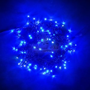 Гирлянда Нить 10м Синяя с Мерцанием Белого Диода 24В, 100 LED, Провод Черный ПВХ, IP54