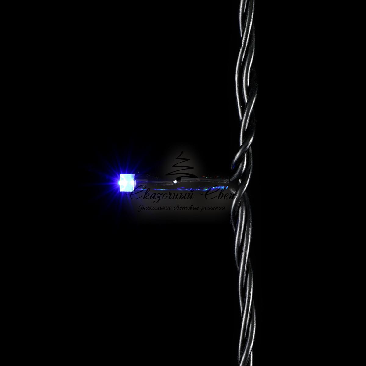 Гирлянда Нить 10м Синяя с Мерцанием Белого Диода 24В, 100 LED, Провод Черный ПВХ, IP54 - Image 2