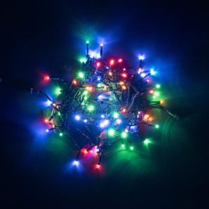 Гирлянда Нить 10м Разноцветная с Мерцанием Белого Диода 24В, 100 LED, Провод Черный ПВХ, IP54