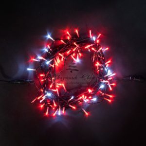 Гирлянда Нить 10м Красная с Мерцанием Белого Диода 24В, 100 LED, Провод Черный ПВХ, IP54
