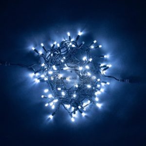 Гирлянда Нить с Колпачком 10м Белая с Мерцанием Белого Диода, 100 LED, Провод Черный ПВХ, IP65