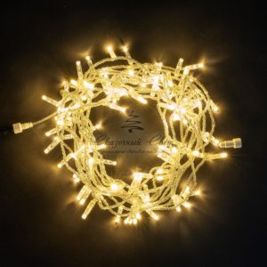 Гирлянда Нить с Колпачком 10м Тепло-Белая 24В, 100 LED, Провод Прозрачный ПВХ, IP65