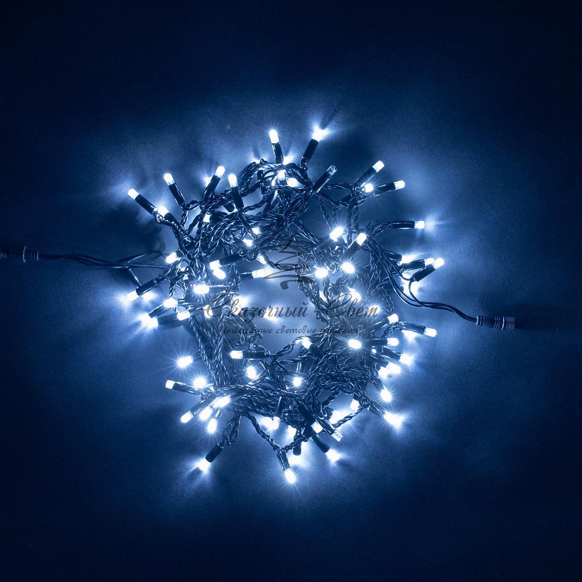 Гирлянда Нить с Колпачком 10м Белая 24В, 100 LED, Провод Черный ПВХ, IP65