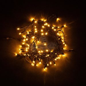 Гирлянда Нить с Колпачком 10м Желтая 24В, 100 LED, Провод Черный ПВХ, IP65