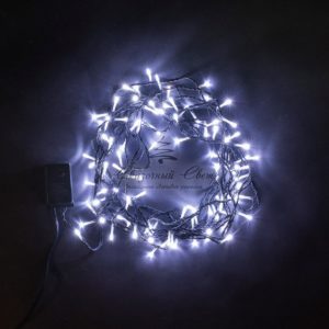 Гирлянда Нить с Контроллером 10м Белая, 100 LED, Провод Черный ПВХ, IP54