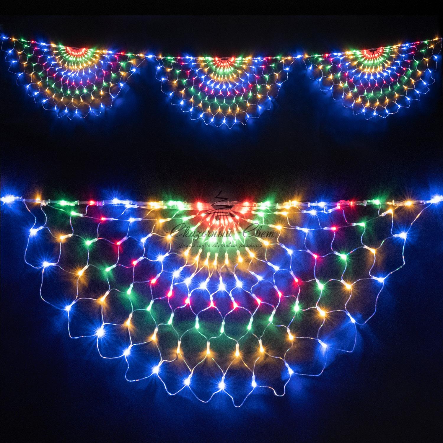 Светодиодная Сеть Радужная 3 x 0,5 м Разноцветная, 384 LED, Провод Прозрачный Силикон, IP65