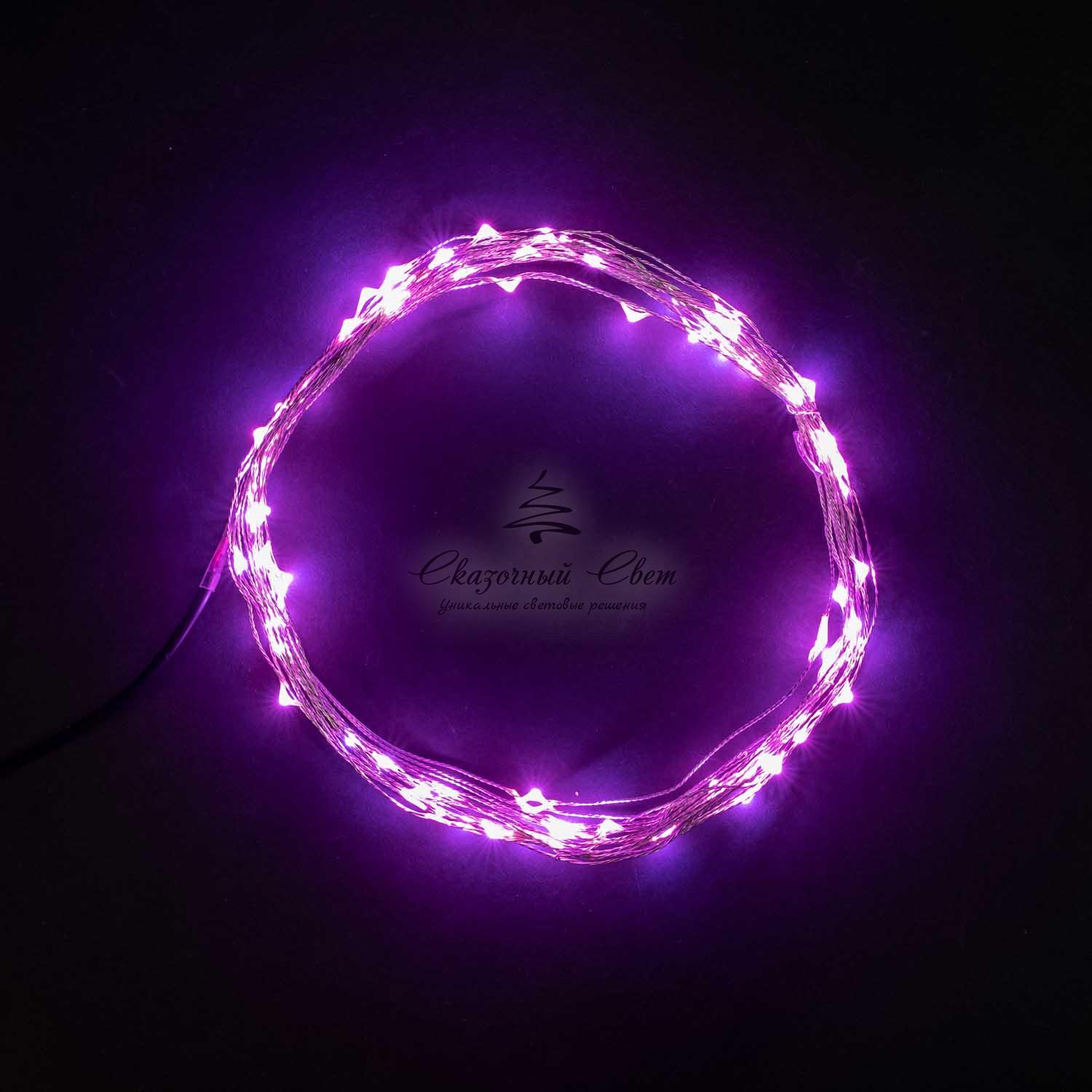 Гирлянда Роса 10м Розовая 12В, 100 LED, Провод Прозрачный Проволока, IP20