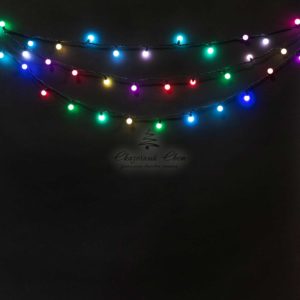 Гирлянда «Шарики» 10м Разноцветная с Мерцанием 7В, Диаметр Шарика 13мм, 100 LED, Провод Черный Каучук, IP54