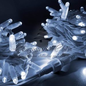 Светодиодная гирлянда нить 10м, 220В, флэш, белый провод РЕЗИНА, белая