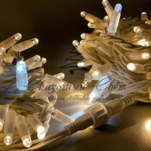 Светодиодная гирлянда нить 10м, 220В, флэш, белый провод РЕЗИНА, теплая белая