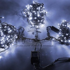 Светодиодная гирлянда спайдер, 3 нити по 20м, флэш, черный провод, белая