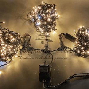 Светодиодная гирлянда спайдер, 3 нити по 20м, флэш, черный провод, теплая белая