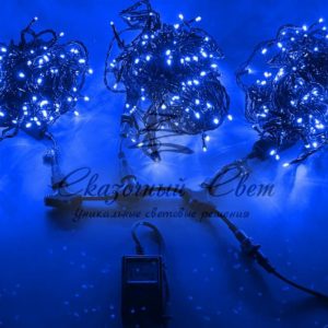 Светодиодная гирлянда спайдер, 3 нити по 20м, флэш, черный провод, синяя