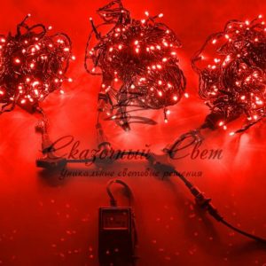 Светодиодная гирлянда спайдер, 3 нити по 20м, флэш, черный провод, красная