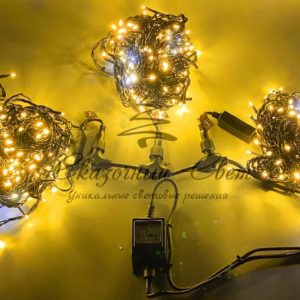 Светодиодная гирлянда спайдер, 3 нити по 20м, флэш, черный провод, желтая