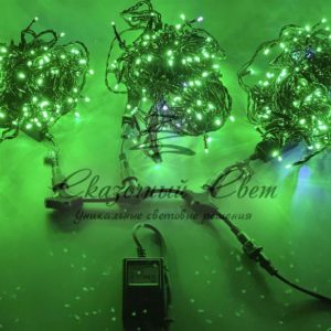 Светодиодная гирлянда спайдер, 3 нити по 20м, флэш, черный провод, зеленая