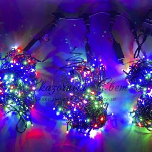 Светодиодная гирлянда спайдер, 3 нити по 20м, флэш, темно-зеленый провод, мульти