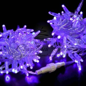 Светодиодная гирлянда нить 10 м, 220В, флэш, прозрачный провод, фиолетовая