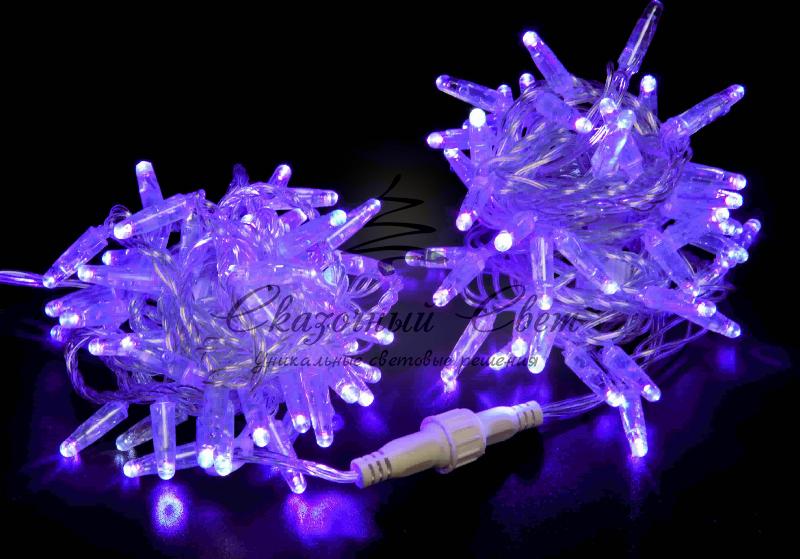 Светодиодная гирлянда нить 10 м, 220В, флэш, прозрачный провод, фиолетовая