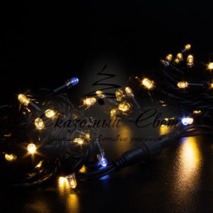 Светодиодная гирлянда нить 10м, 220В, флэш, черный провод РЕЗИНА, теплая белая