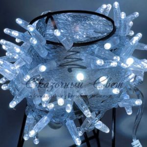 Светодиодная гирлянда нить 10м, 24В, статика, прозрачный провод, белая