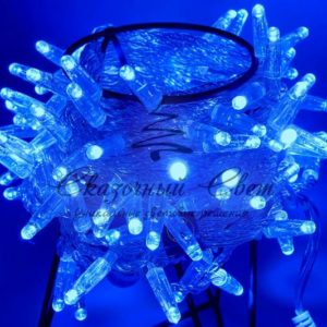 Светодиодная гирлянда нить 10м, 24В, статика, прозрачный провод, синяя