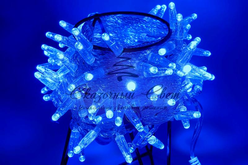 Светодиодная гирлянда нить 10м, 24В, статика, прозрачный провод, синяя