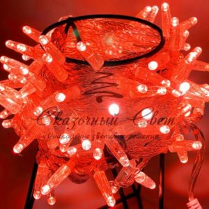 Светодиодная гирлянда нить 10м, 24В, статика, прозрачный провод, красная