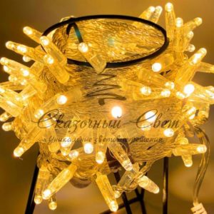 Светодиодная гирлянда нить 10м, 24В, статика, прозрачный провод, желтая